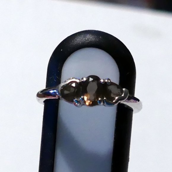 Smoky Quartz Sterling Silver-3 Stone Ring - Picture 7 of 12